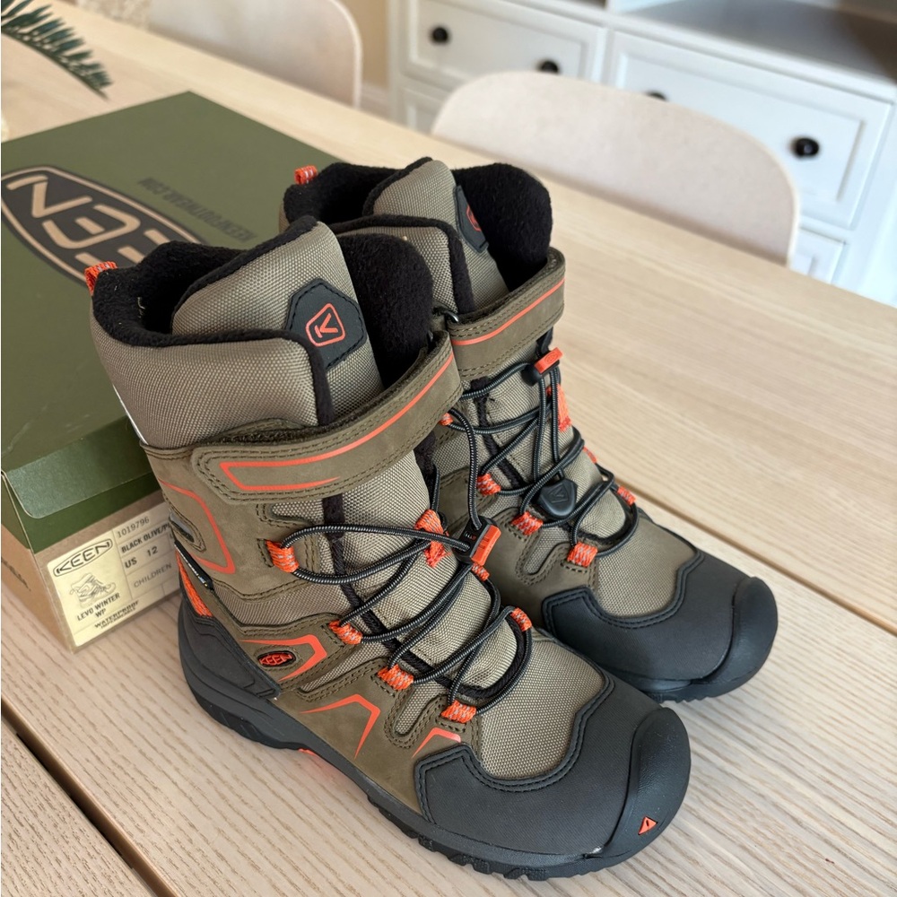 Keen Levo Winter WP Kids' Boots - Olive and Pumpkin